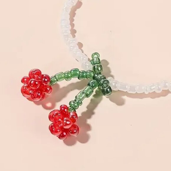 Dainty  Cherry Beaded Necklace - Picture 4 of 4